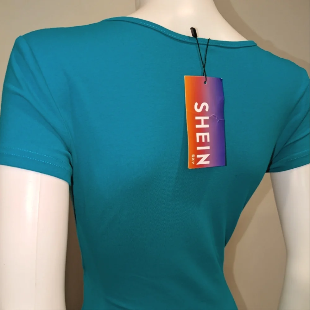 SHEIN Teal Cut Our Front Tie Bust Short Sleeve Ruffle Hem Mini Dress Size Small